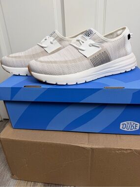 Hey Dude Men's Lightweight Knit Sneakers in Beige White